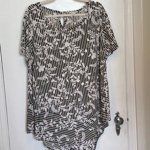 Olive Pinstripe Top w/ White Floral overlay print